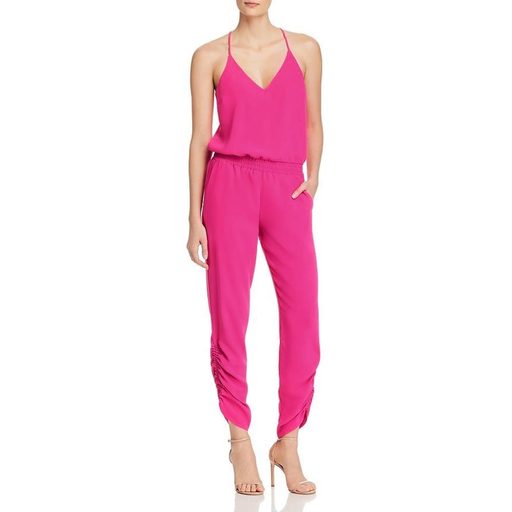 Amanda Uprichard Sleeveless Hot Pink Halter Jogger Jumpsuit Women's Size Medium